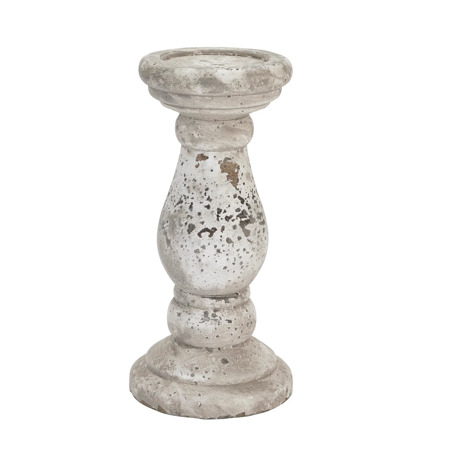 Distressed Rustic Stone Column Candle Holder