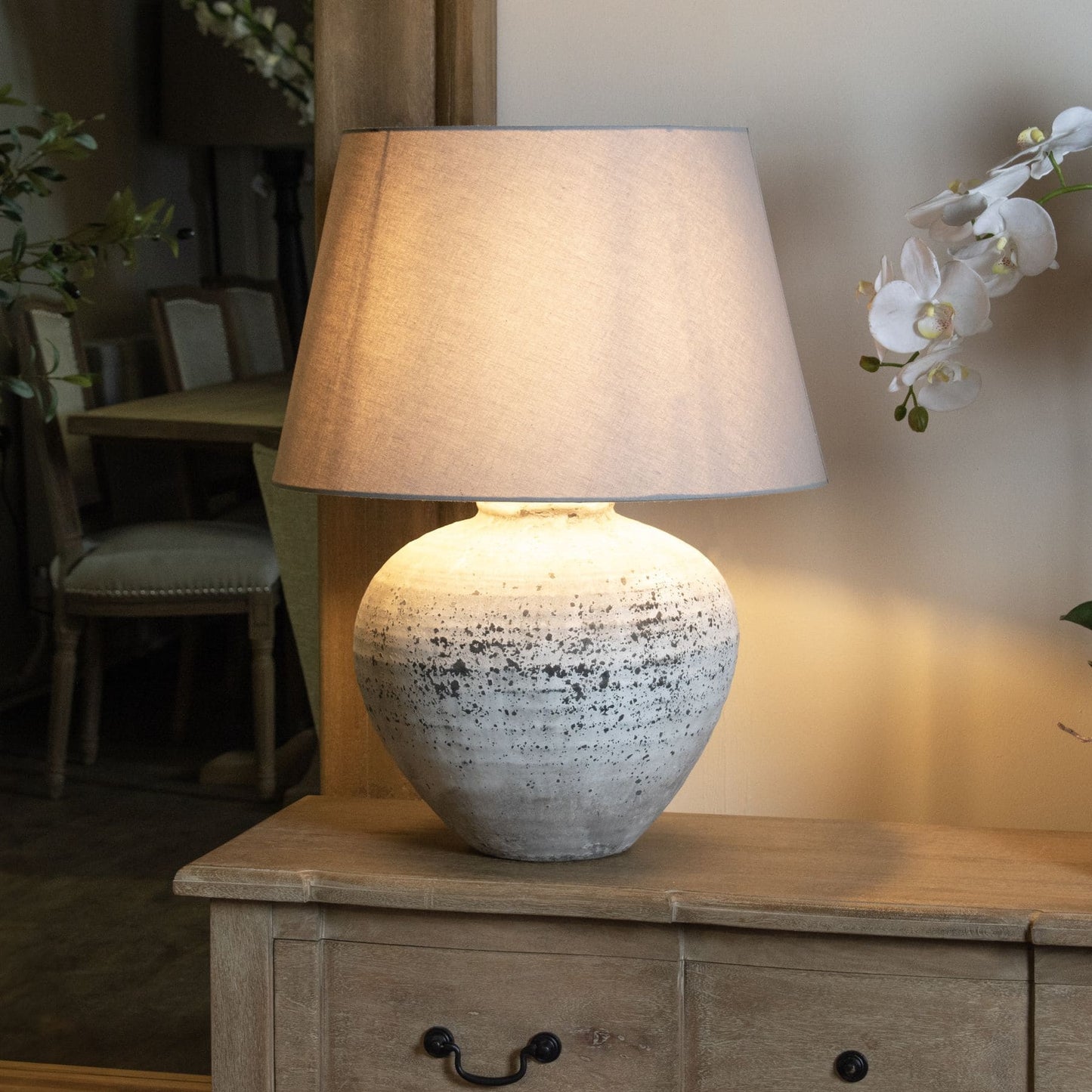 Large Rustic Table Lamp with Ceramic Stone Base