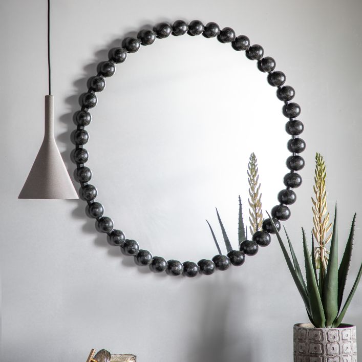 Round Bobbin Mirror in Black or Gold