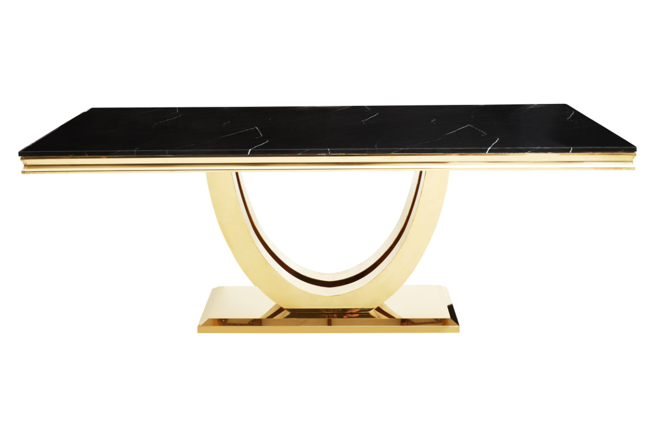 Black and Gold Marble Rectangular Dining Table 200cm