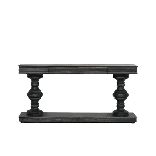 Bram Black Distressed Console Table with Column Legs 180cm