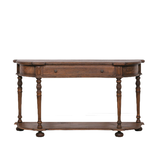 Dark Rustic Console Table with Hand-Carved Column Legs 151cm