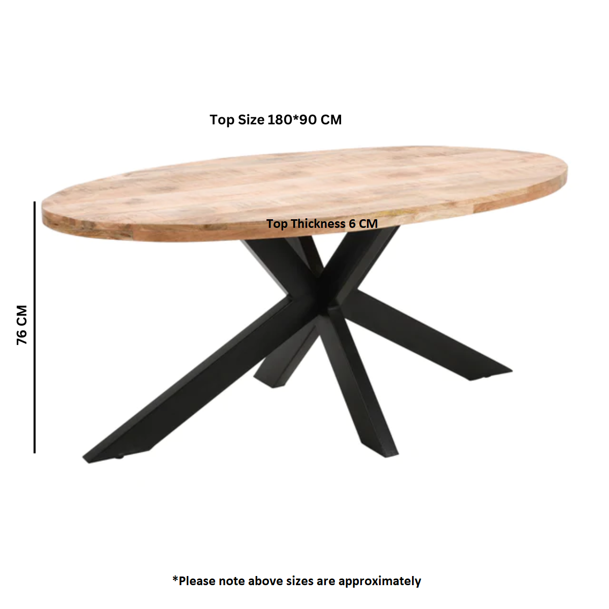 Diya Rustic Modern 6-Seater Oval Dining Table 180cm