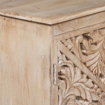 Pura Interiors Distressed Sideboard with Carved Detail 190cm | 4-door | Natural