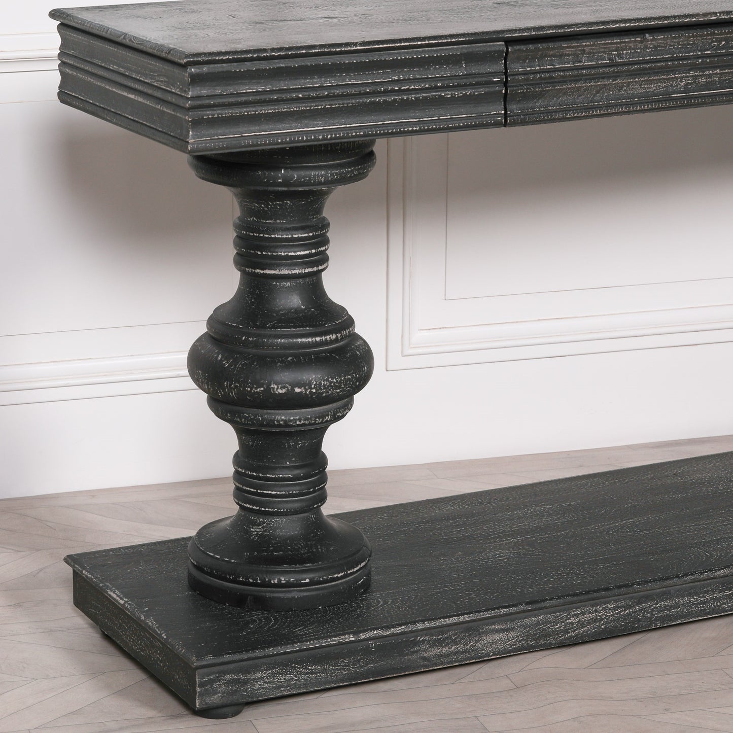 Bram Black Distressed Console Table with Column Legs 180cm