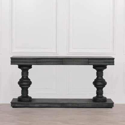 Bram Black Distressed Console Table with Column Legs 180cm