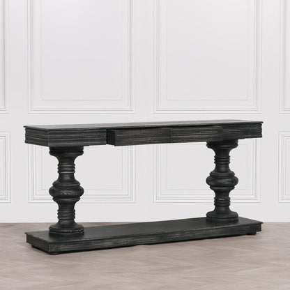 Bram Black Distressed Console Table with Column Legs 180cm