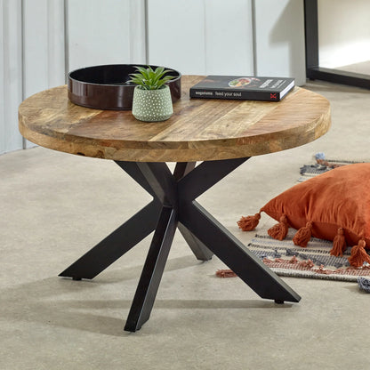 Diya Rustic Chic Wooden Coffee Table with Black Metal Legs