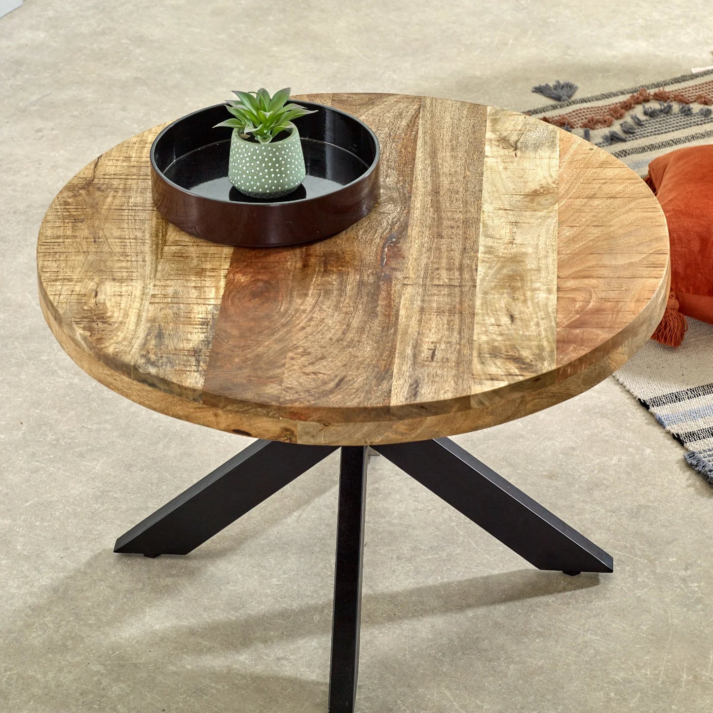 Diya Rustic Chic Wooden Coffee Table with Black Metal Legs