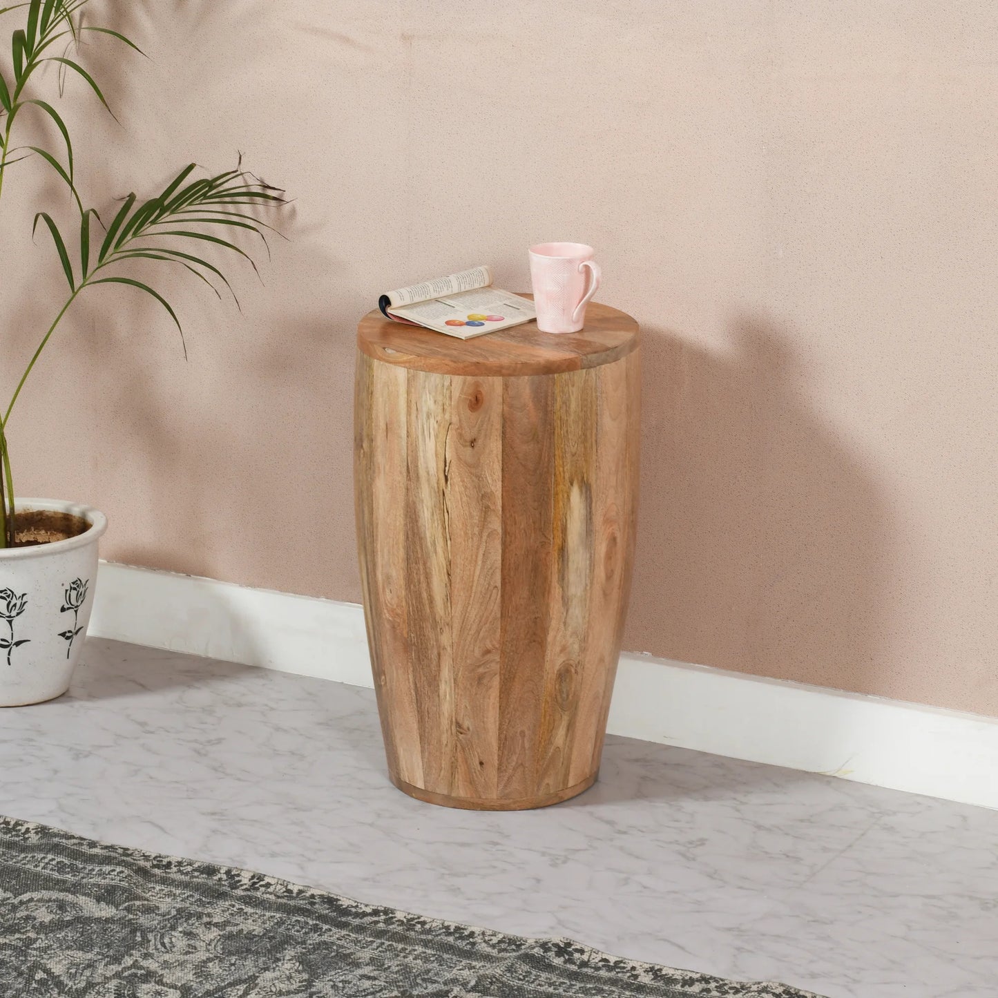 Diya Solid Wood Drum Side Table