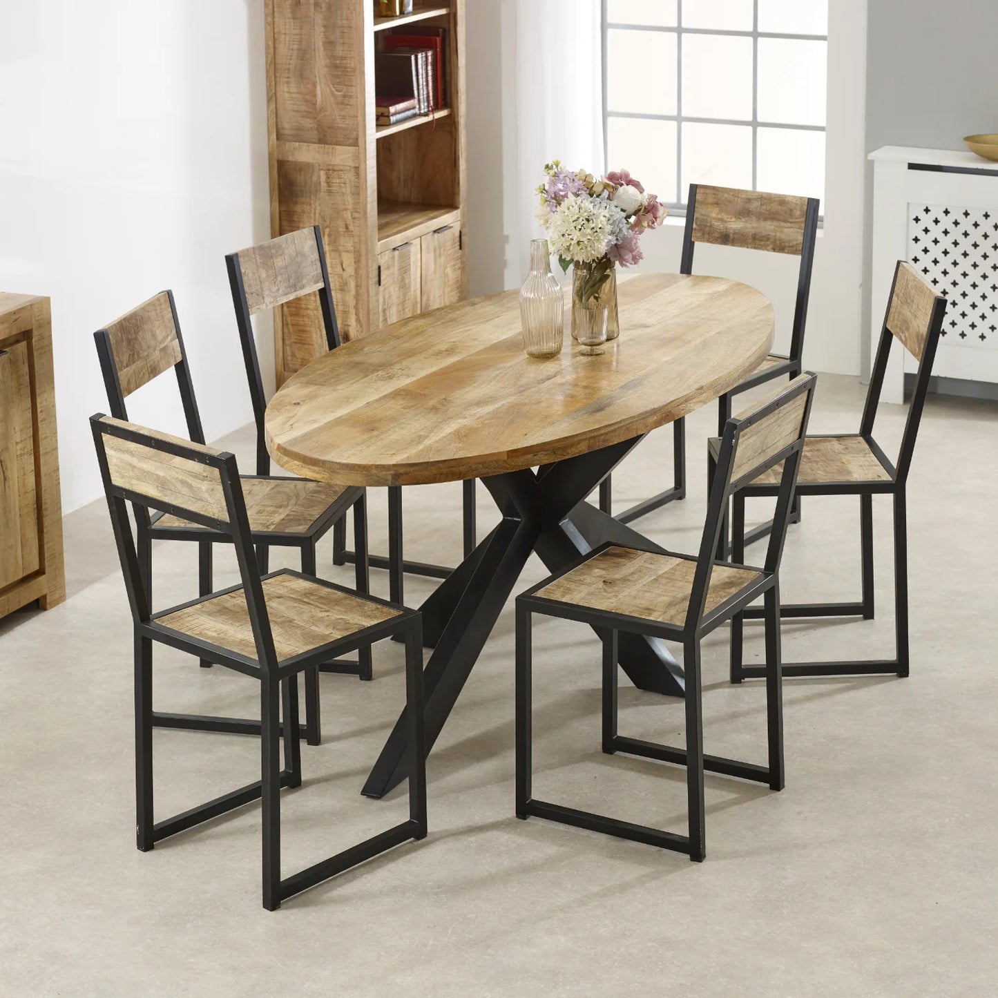 Diya Rustic Modern 6-Seater Oval Dining Table 180cm