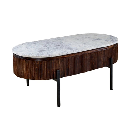 Aadhiya White Marble Top Ribbed Coffee Table