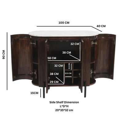 Aadhiya Contemporary Wooden Ribbed Sideboard with White Marble Top