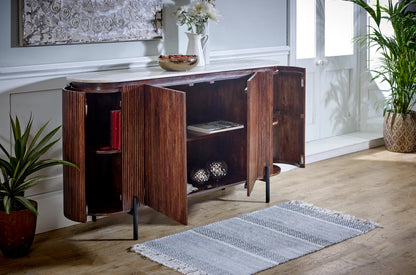 Aadhiya Contemporary Wooden Ribbed Sideboard with White Marble Top