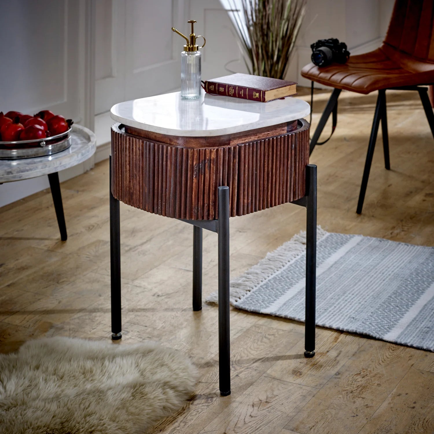 White marble top store bedside table