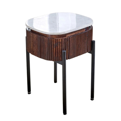 Aadhiya Ribbed Bedside Table with White Marble Top