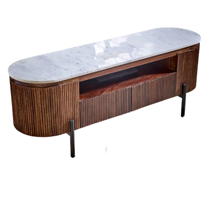 Aadhiya Modern Oval Marble Top Ribbed Media Unit with Storage