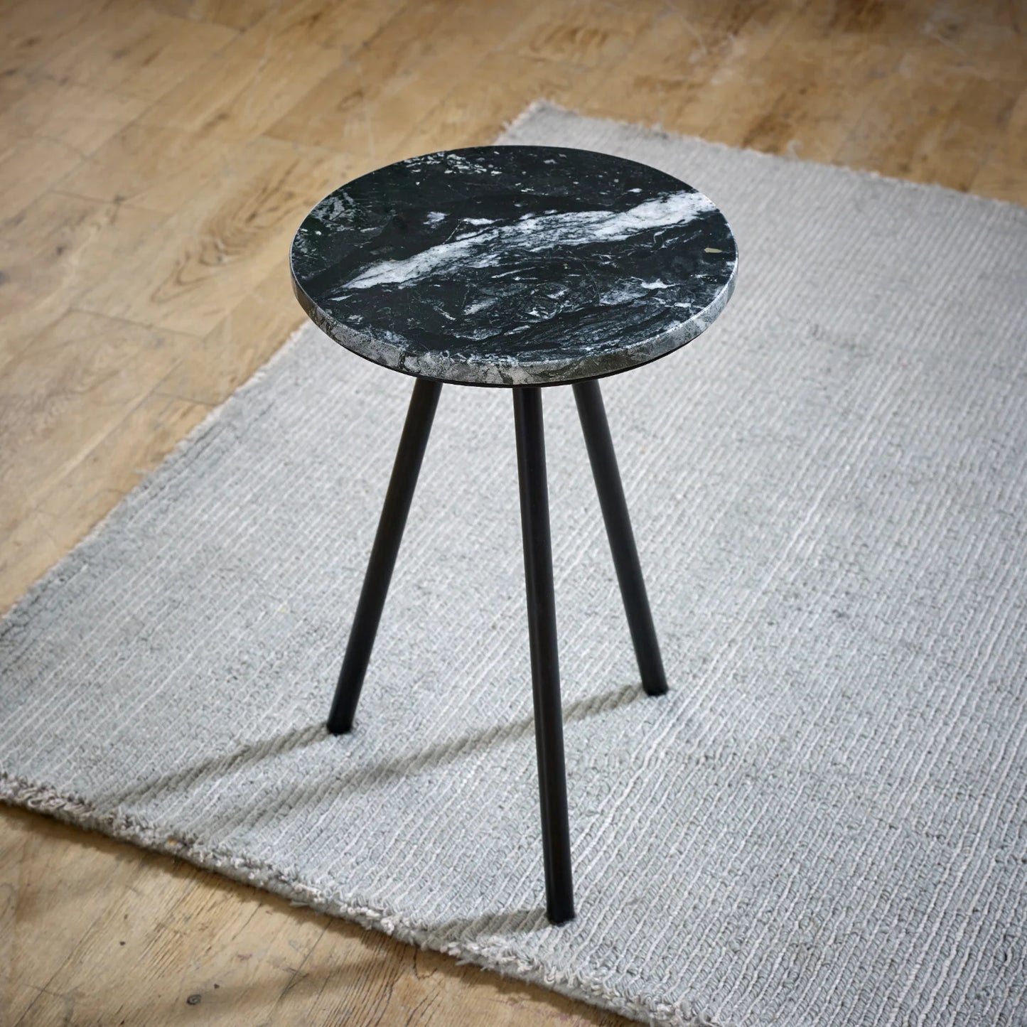 Aadhiya Contemporary Marble Side Table with Black Metal Legs