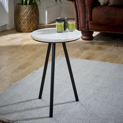 Aadhiya Contemporary Marble Side Table with Black Metal Legs