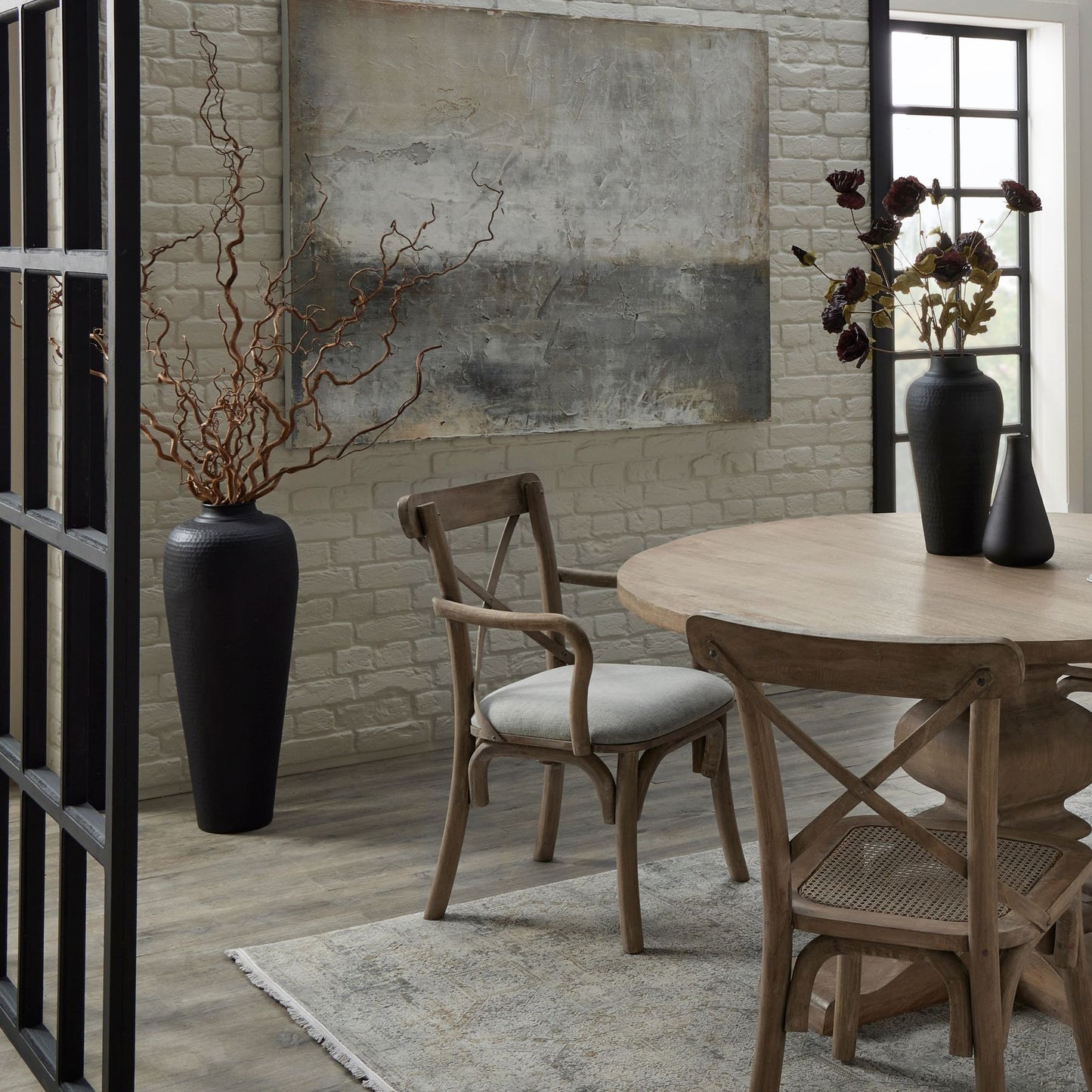 Rustic Vintage Bleached Wood Round Dining Table 150cm