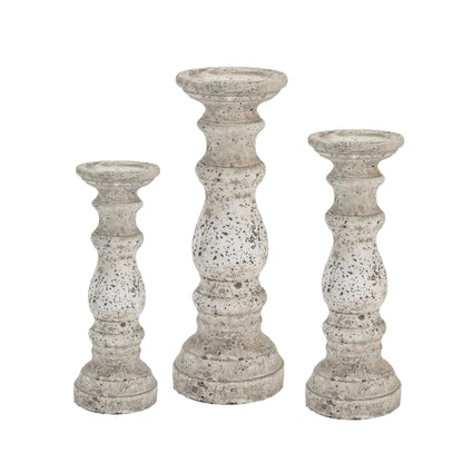 Rustic Speckled Stone Pillar Candle Holder