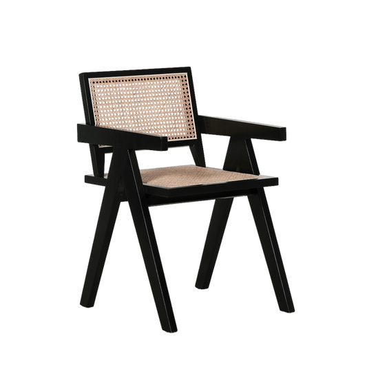 Black Wooden Cane Dining Armchair