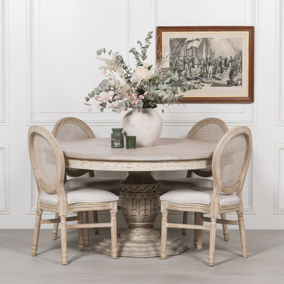 Pura Interiors Distressed White Cedar Round Dining Table | 145cm
