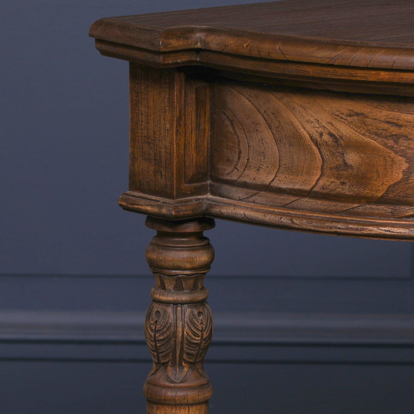 Dark Rustic Console Table with Hand-Carved Column Legs 151cm