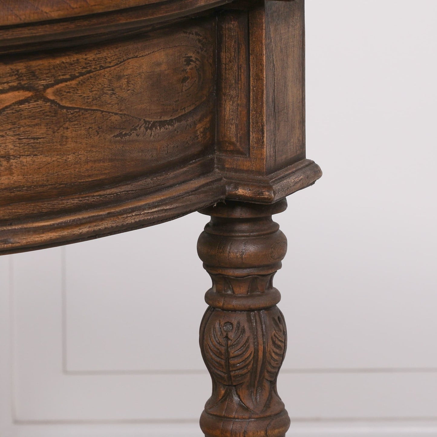 Dark Rustic Console Table with Hand-Carved Column Legs 151cm