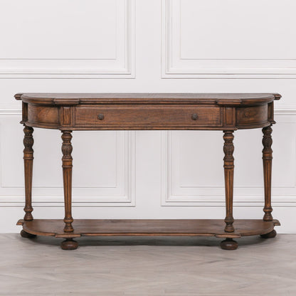 Dark Rustic Console Table with Hand-Carved Column Legs 151cm