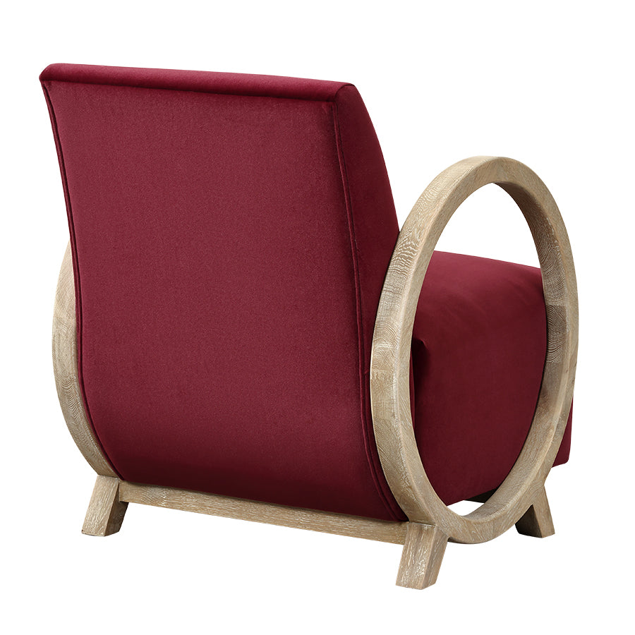 Upholstered Accent Chair with Circular Oak Armrests