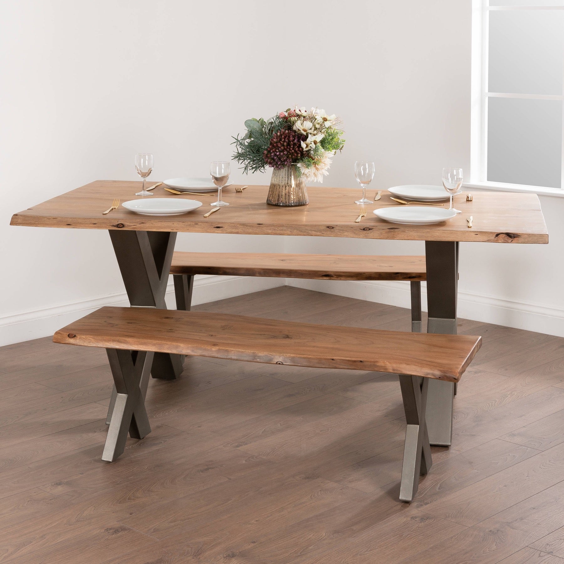 Live Edge Acacia Rectangular Dining Table | Natural Brown