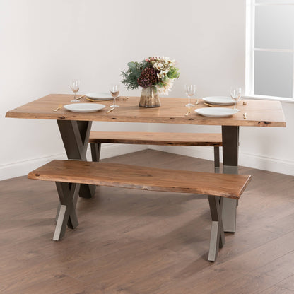 Live Edge Acacia Rectangular Dining Table | Natural Brown