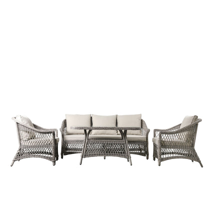 Menton Rattan Garden Seating Lounge Set | Stone Grey