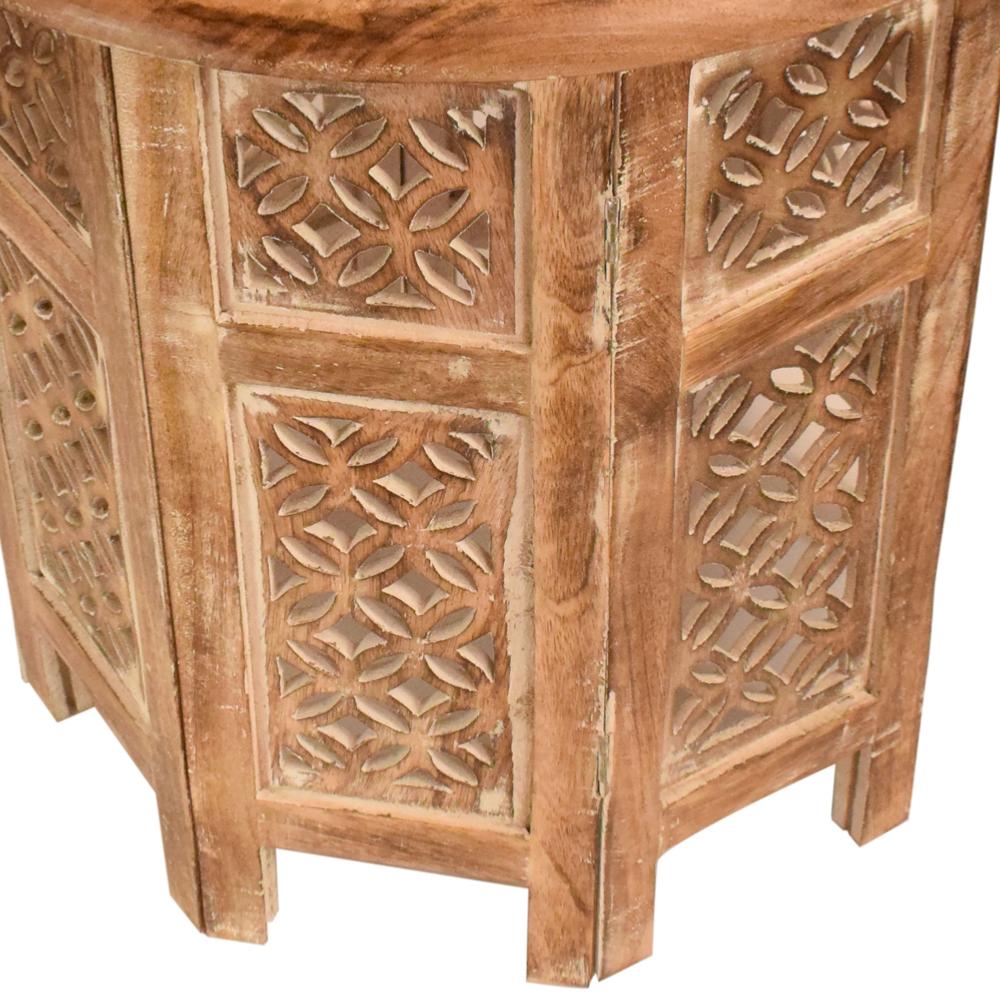 Round Carved Mango Wood Small Occasional Table