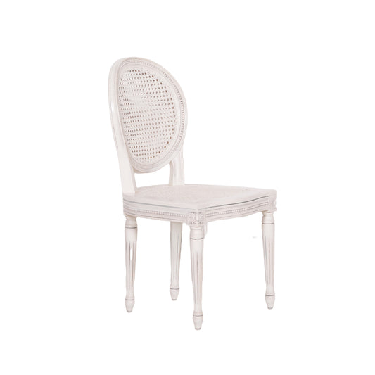 Pura Interiors French Chateau Style Rattan Dining Chair | White