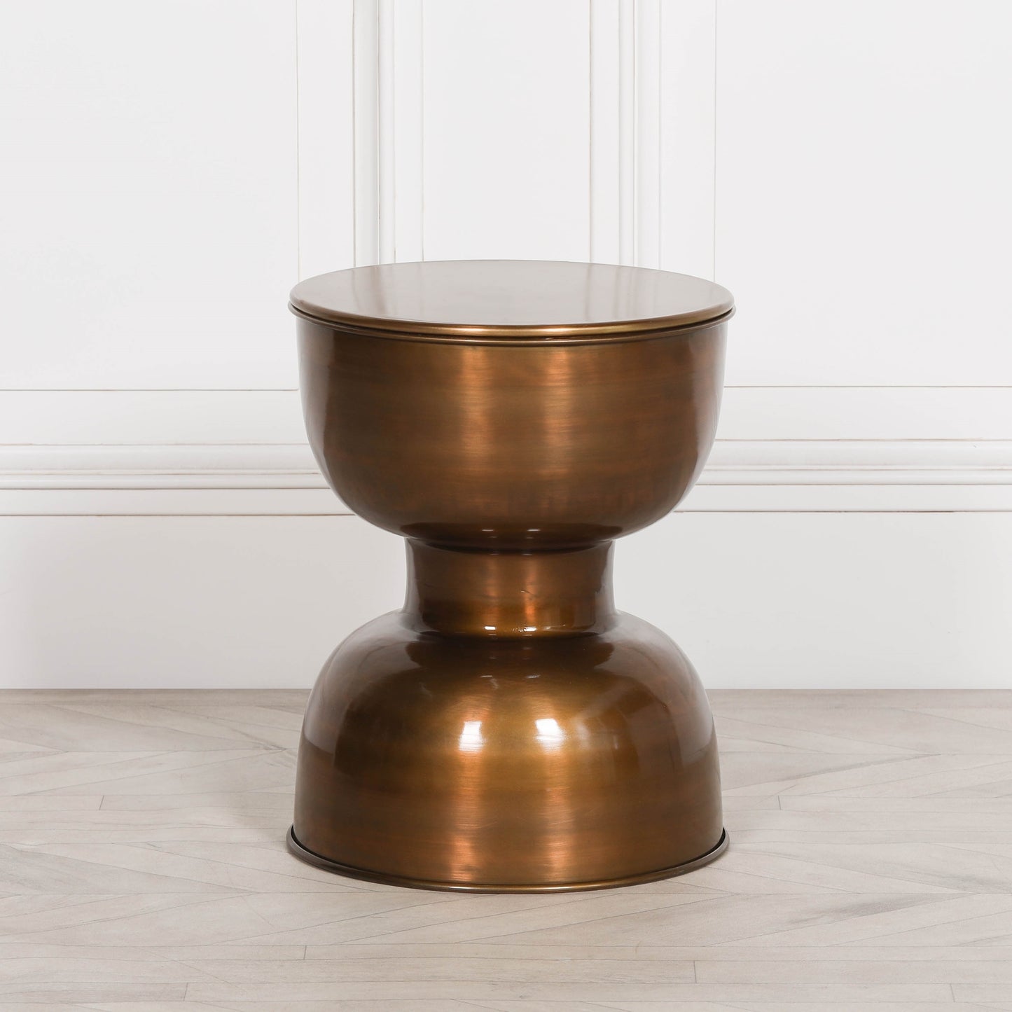 Contemporary Brass Circular Hourglass End Table