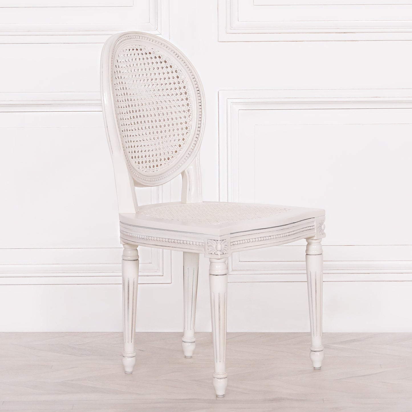 Pura Interiors French Chateau Style Rattan Dining Chair | White