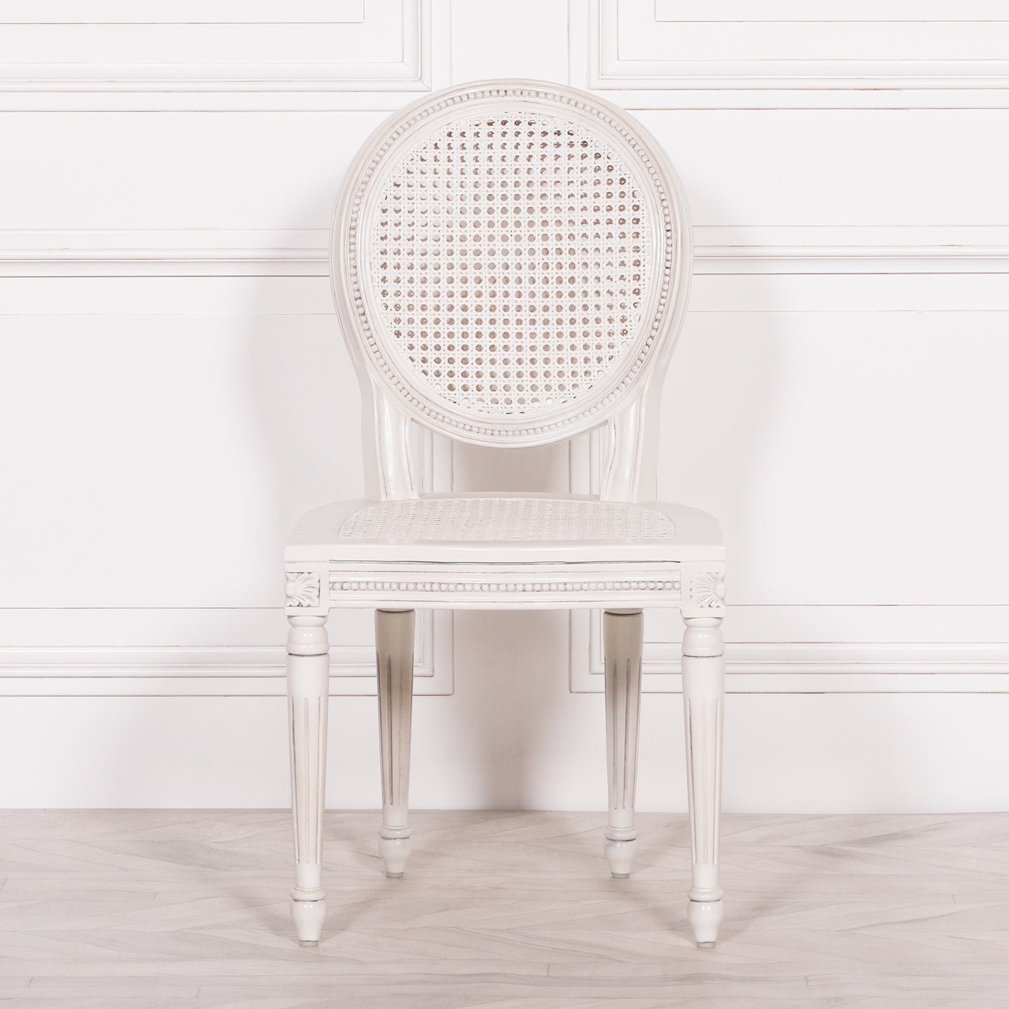 Pura Interiors French Chateau Style Rattan Dining Chair | White