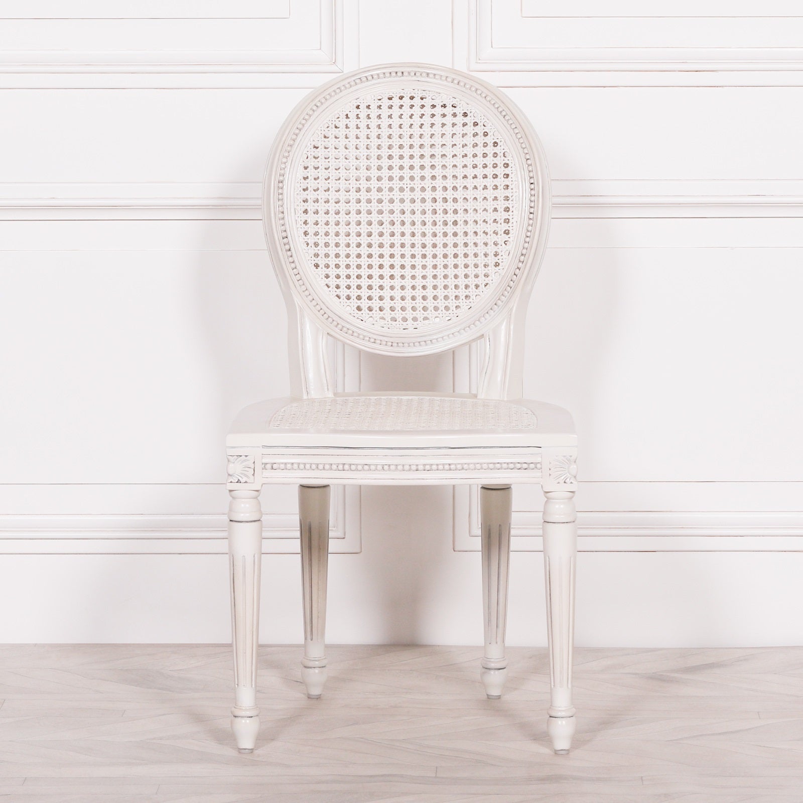 Pura Interiors French Chateau Style Rattan Dining Chair | White