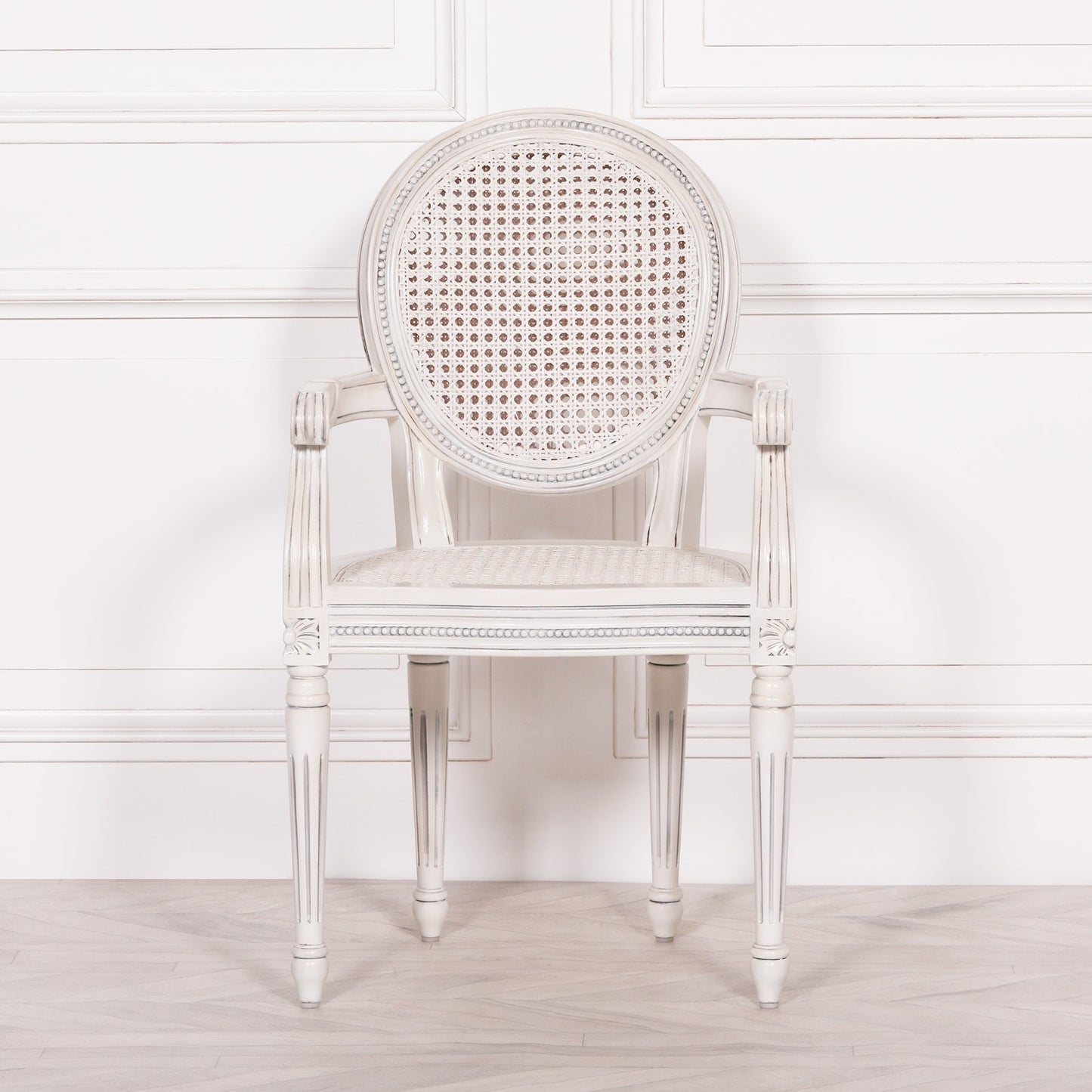 Pura Interiors French Chateau Style Rattan Dining Chair | White