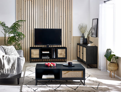 Reese Scandi-Industrial Rattan Media Unit with Storage 150cm