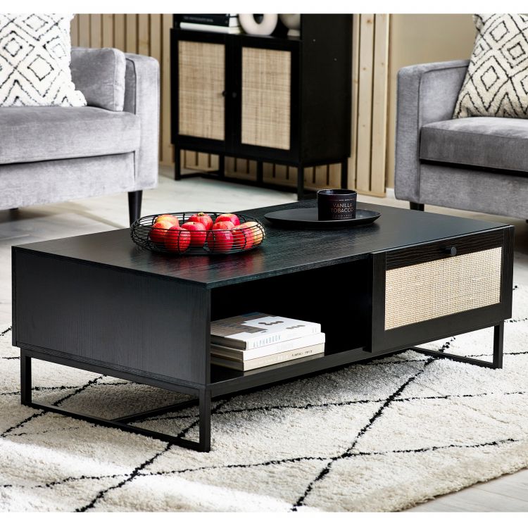 Reese Scandi-Industrial Rattan Coffee Table with Storage