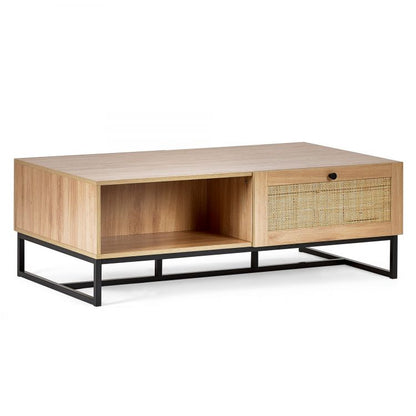 Reese Scandi-Industrial Rattan Coffee Table with Storage