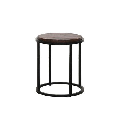 2x Black Rustic Industrial Circular End Tables