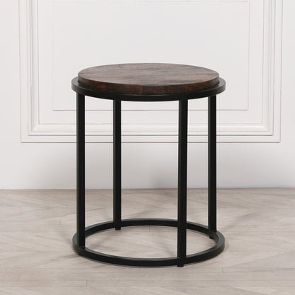 2x Black Rustic Industrial Circular End Tables