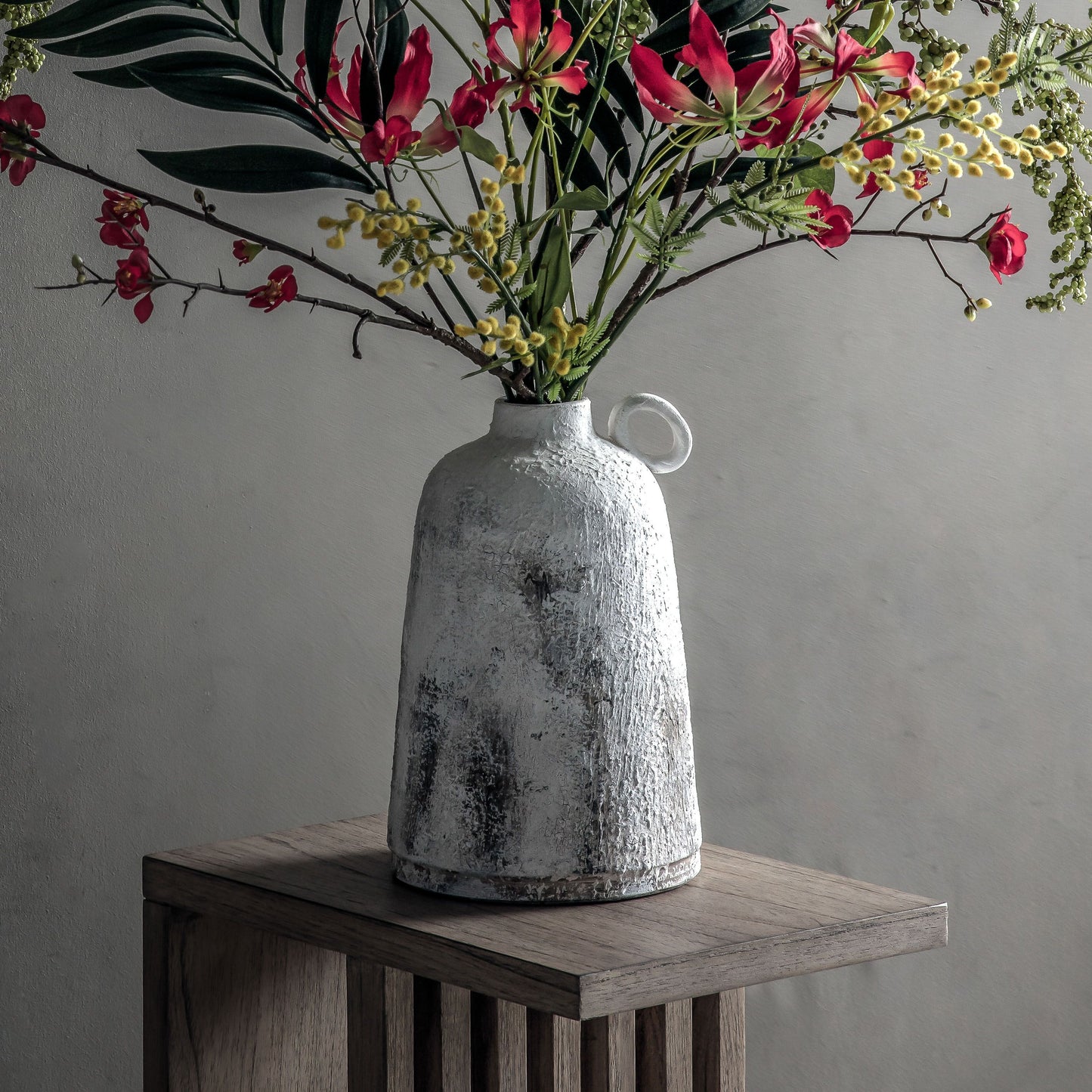 Rustic Textured Stone Vase with Handle