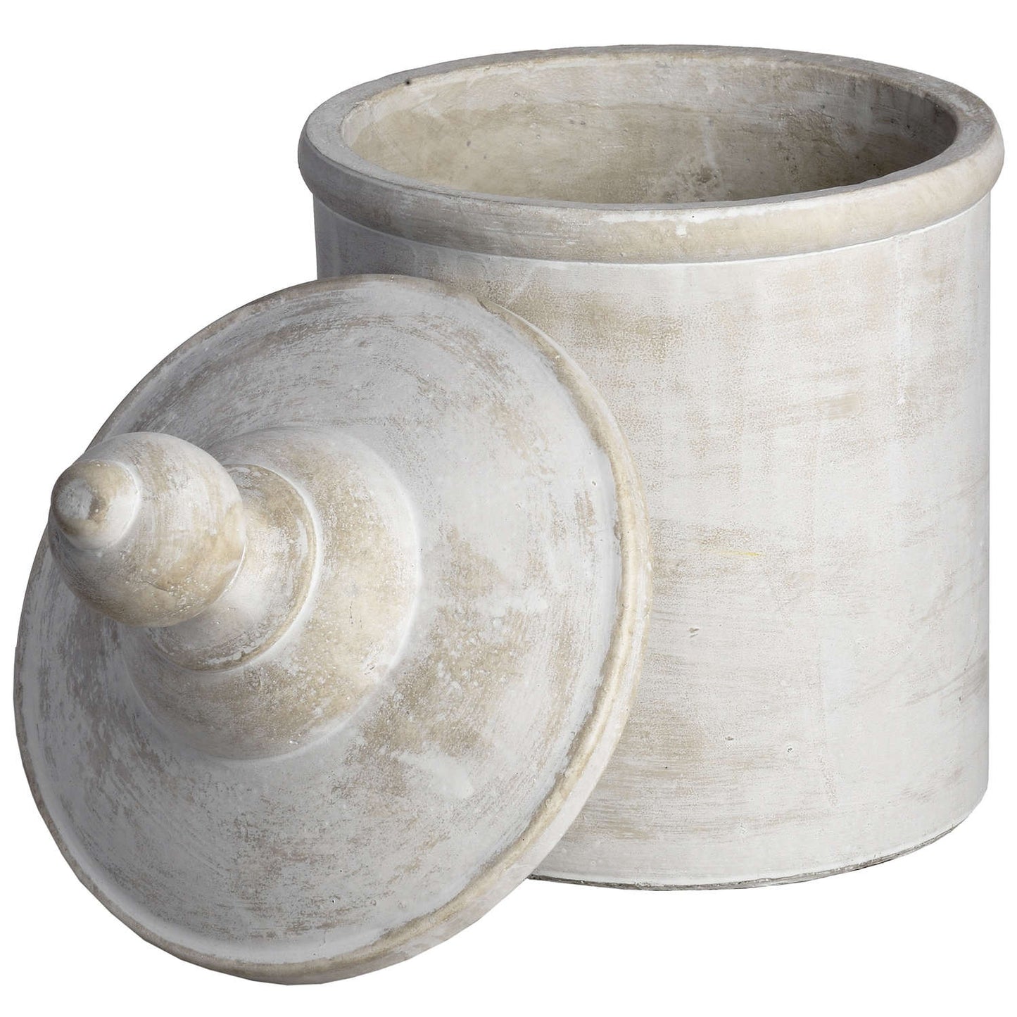 Rustic Whitewash Stone Cannister with Lid