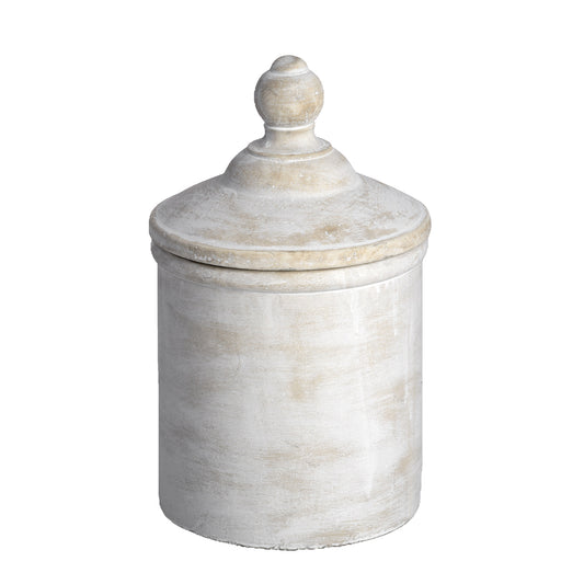 Rustic Whitewash Stone Cannister with Lid