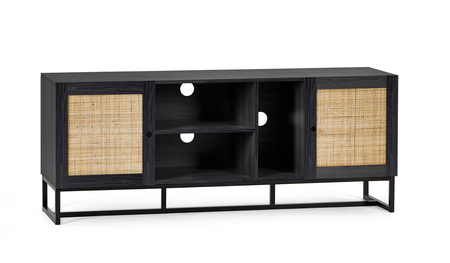 Reese Scandi-Industrial Rattan Media Unit with Storage 150cm